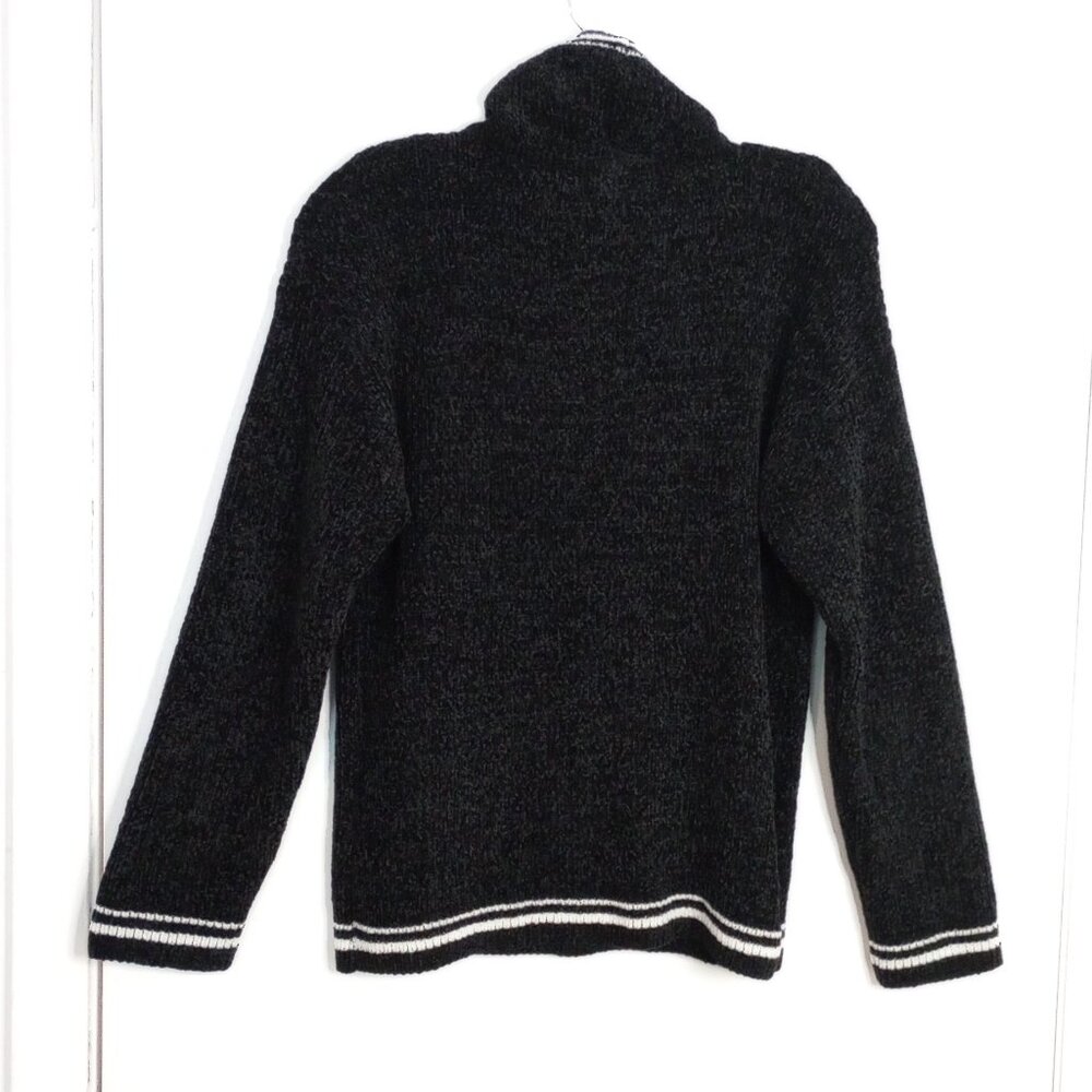 Rachel Zoe Black with White Trim Chenille Turtleneck Cowl Sweater - Picture 6 of 8